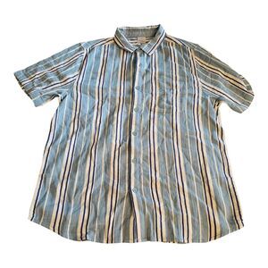 Hanna Andersson Men's Blue White Cotton Button Up Shirt Sz M Short Sleeve Print